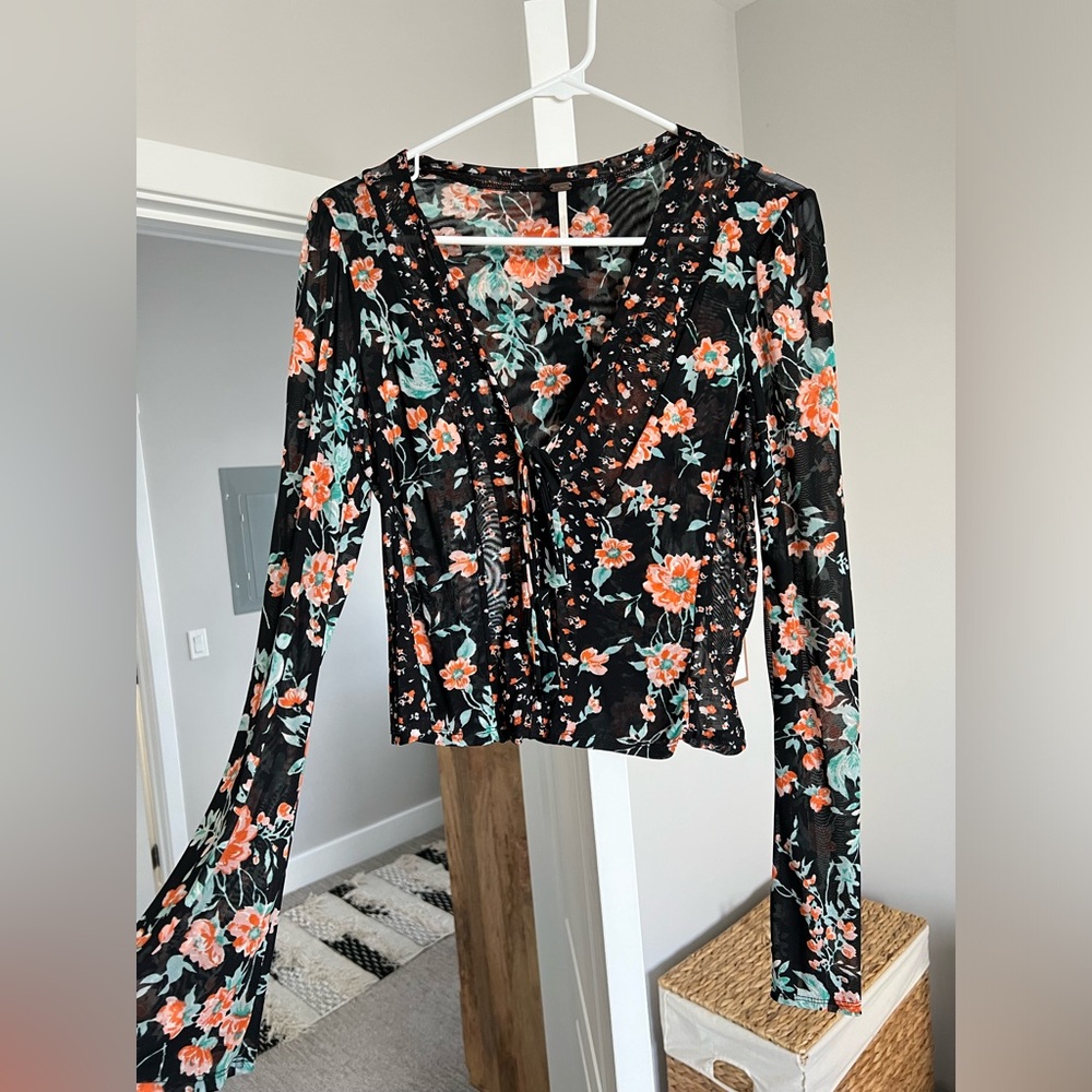 Free people black floral blouse size S